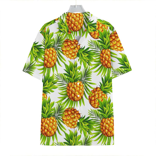 White Tropical Pineapple Pattern Print Hawaiian Shirt