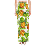 White Tropical Pineapple Pattern Print High Slit Maxi Skirt