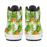 White Tropical Pineapple Pattern Print High Top Leather Sneakers