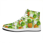 White Tropical Pineapple Pattern Print High Top Leather Sneakers