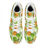 White Tropical Pineapple Pattern Print High Top Leather Sneakers