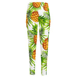 White Tropical Pineapple Pattern Print High-Waisted Pocket Leggings