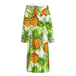 White Tropical Pineapple Pattern Print Hooded Bathrobe