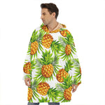 White Tropical Pineapple Pattern Print Hoodie Blanket