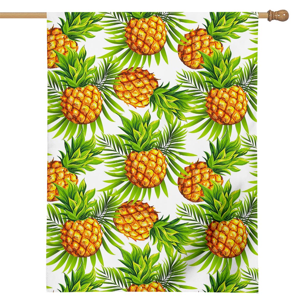 White Tropical Pineapple Pattern Print House Flag