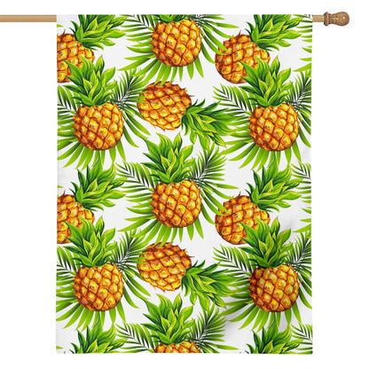 White Tropical Pineapple Pattern Print House Flag