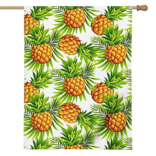White Tropical Pineapple Pattern Print House Flag