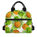 White Tropical Pineapple Pattern Print Insulated Lunch Bag