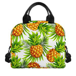 White Tropical Pineapple Pattern Print Insulated Lunch Bag