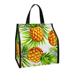 White Tropical Pineapple Pattern Print Insulated Lunch Tote