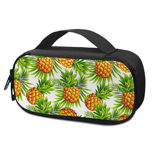 White Tropical Pineapple Pattern Print Insulin Cooler Travel Case