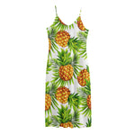 White Tropical Pineapple Pattern Print Jersey Midi Cami Dress