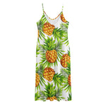 White Tropical Pineapple Pattern Print Jersey Midi Cami Dress