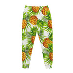 White Tropical Pineapple Pattern Print Jogger Pants