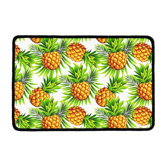 White Tropical Pineapple Pattern Print Kitchen Mat