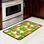 White Tropical Pineapple Pattern Print Kitchen Mat
