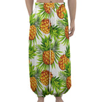 White Tropical Pineapple Pattern Print Lantern Pants