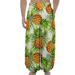 White Tropical Pineapple Pattern Print Lantern Pants