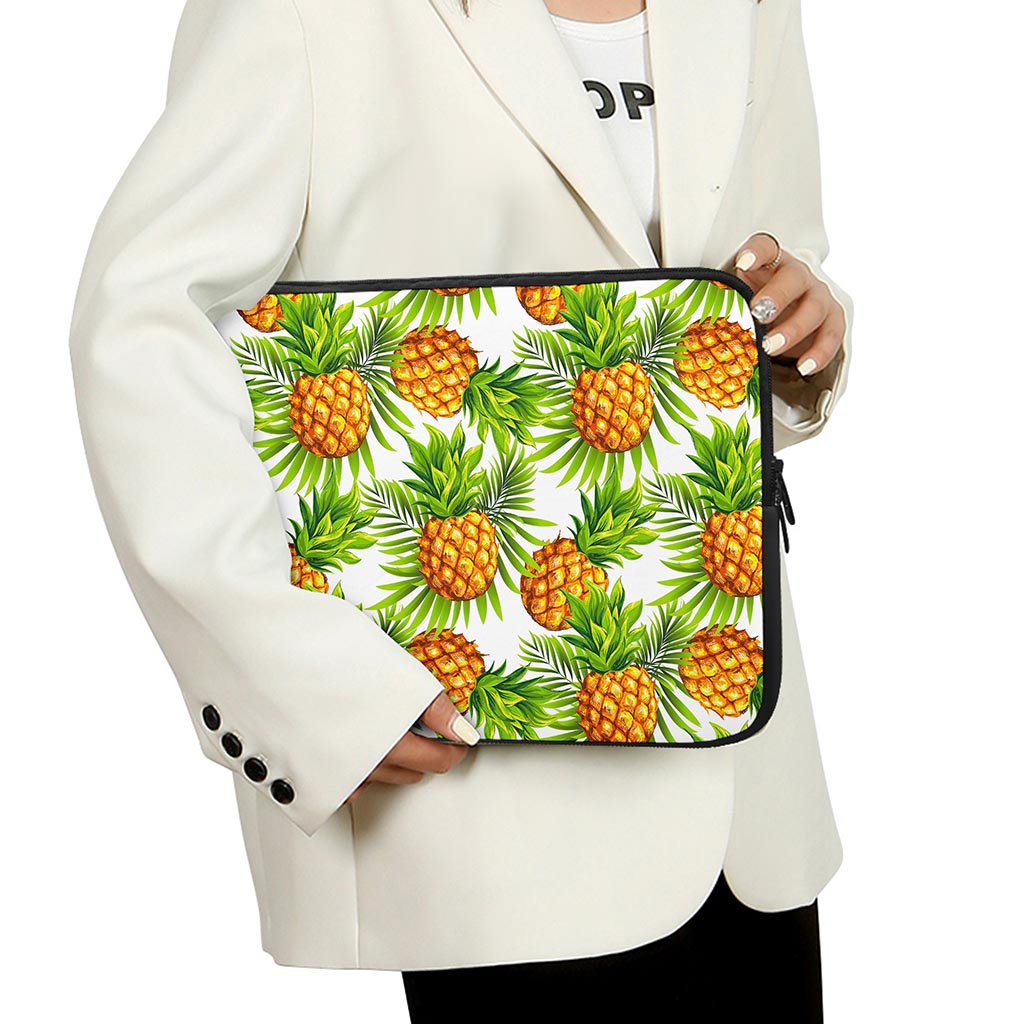 White Tropical Pineapple Pattern Print Laptop Sleeve