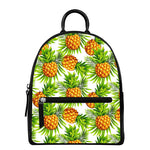 White Tropical Pineapple Pattern Print Leather Backpack