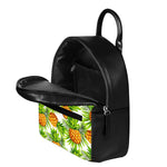 White Tropical Pineapple Pattern Print Leather Backpack