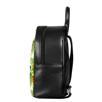 White Tropical Pineapple Pattern Print Leather Backpack