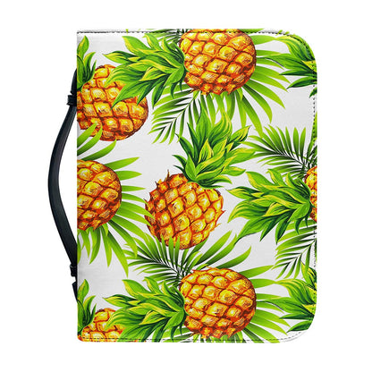 White Tropical Pineapple Pattern Print Leather Bible Cover