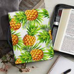 White Tropical Pineapple Pattern Print Leather Bible Cover