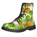 White Tropical Pineapple Pattern Print Lace-Up Boots
