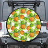 White Tropical Pineapple Pattern Print Leather Spare Tire Cover