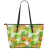 White Tropical Pineapple Pattern Print Leather Tote Bag