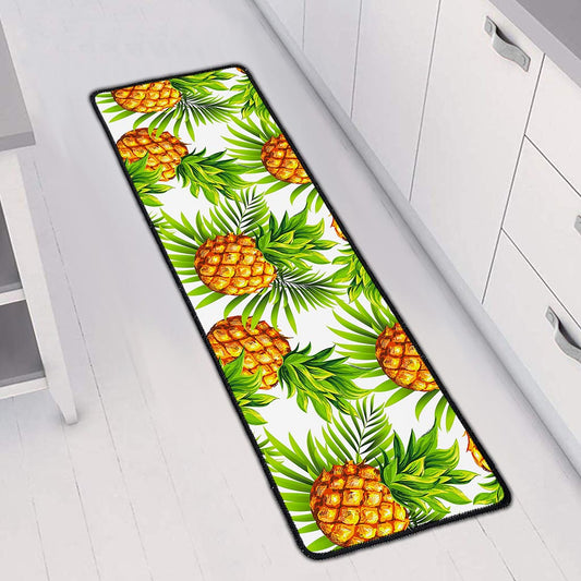 White Tropical Pineapple Pattern Print Long Kitchen Mat