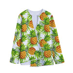White Tropical Pineapple Pattern Print Long Sleeve Short Coat