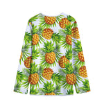 White Tropical Pineapple Pattern Print Long Sleeve Short Coat
