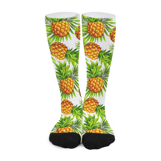 White Tropical Pineapple Pattern Print Long Socks