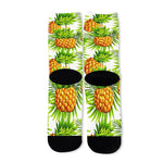 White Tropical Pineapple Pattern Print Long Socks