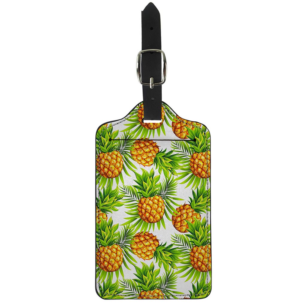 White Tropical Pineapple Pattern Print Luggage Tag