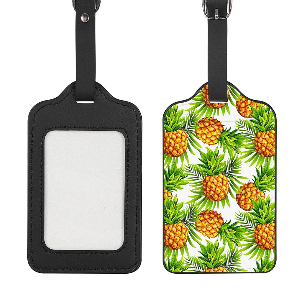 White Tropical Pineapple Pattern Print Luggage Tag