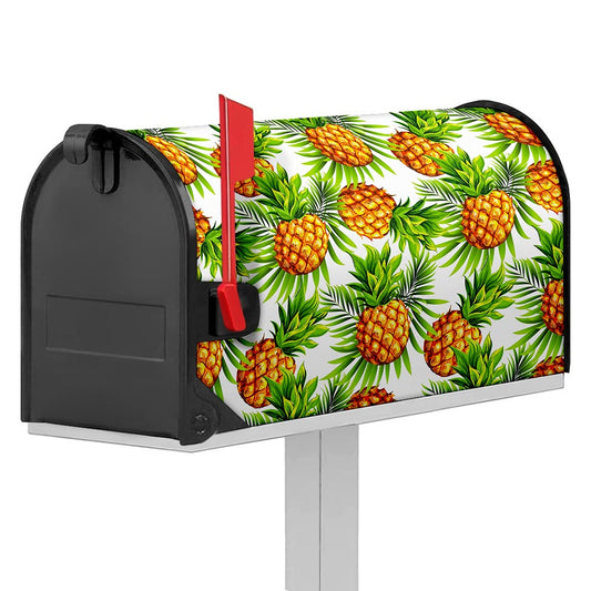 White Tropical Pineapple Pattern Print Mailbox Cover