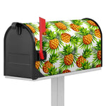 White Tropical Pineapple Pattern Print Mailbox Cover
