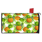 White Tropical Pineapple Pattern Print Mailbox Cover