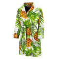 White Tropical Pineapple Pattern Print Men's Bathrobe