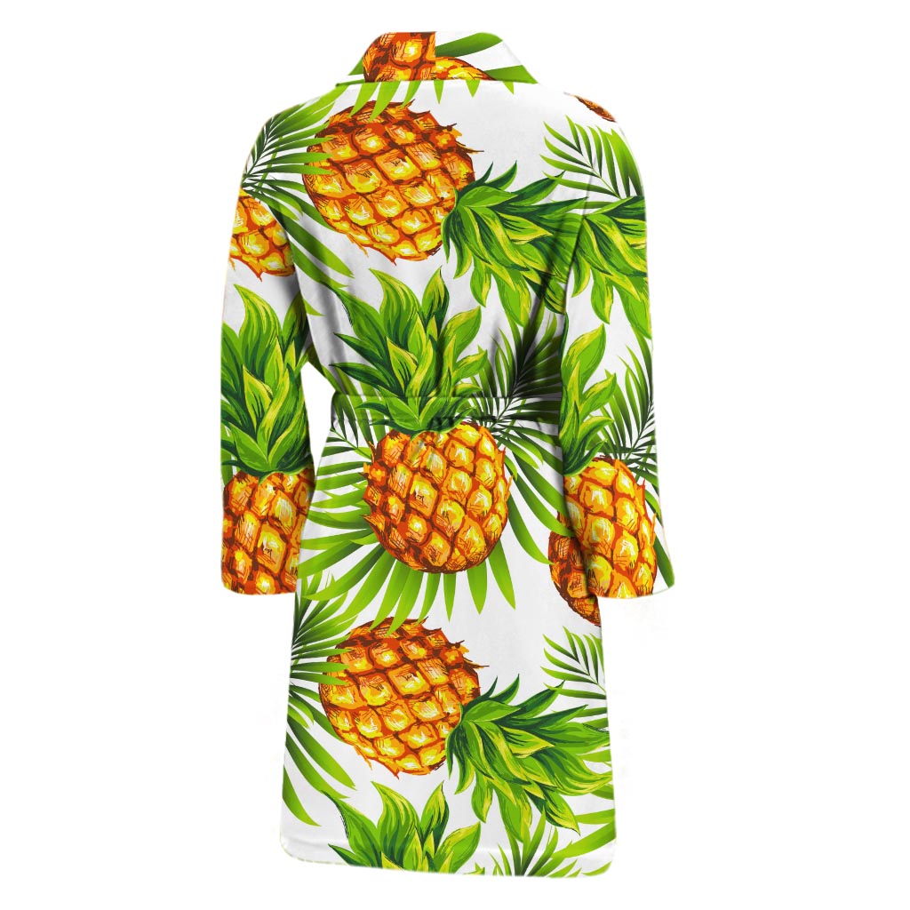 White Tropical Pineapple Pattern Print Men's Bathrobe