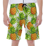 White Tropical Pineapple Pattern Print Men's Beach Shorts