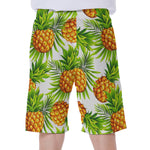 White Tropical Pineapple Pattern Print Men's Beach Shorts