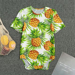 White Tropical Pineapple Pattern Print Men's Bodysuit