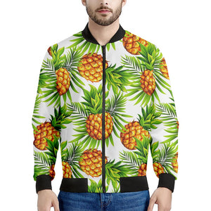 White Tropical Pineapple Pattern Print Men's Bomber Jacket