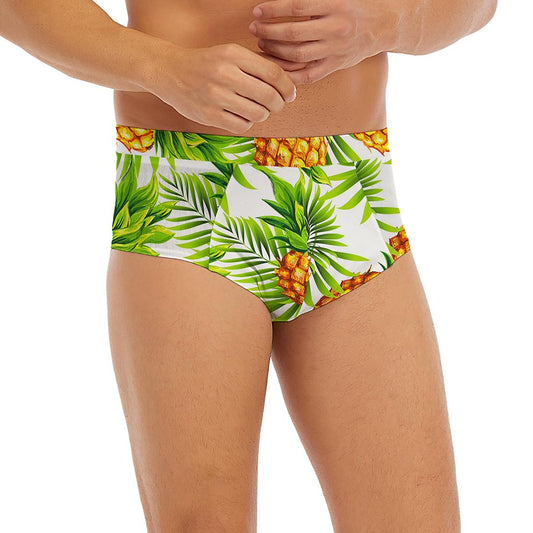 White Tropical Pineapple Pattern Print Men's Briefs