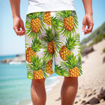 White Tropical Pineapple Pattern Print Men's Cargo Shorts