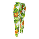 White Tropical Pineapple Pattern Print Men's Compression Pants